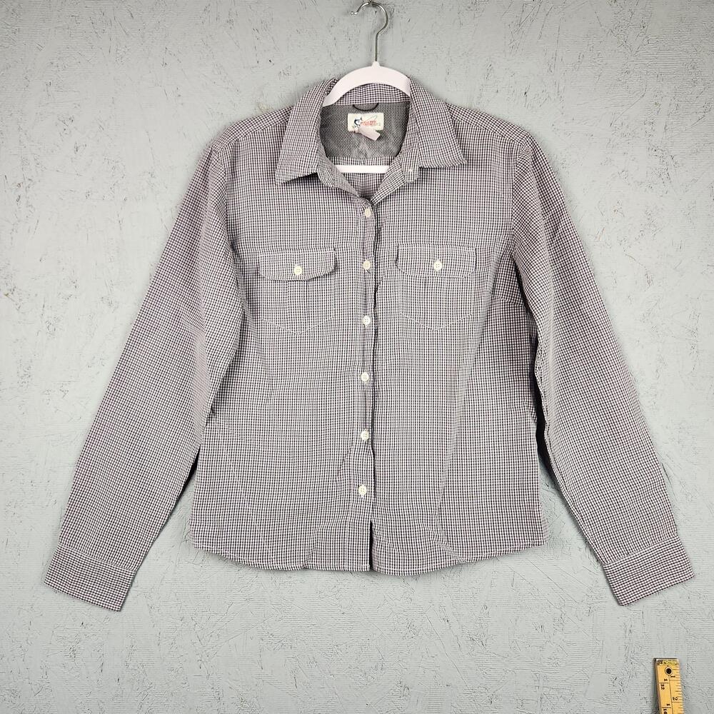 World Wide Sportsman Shirt Womens Medium White Check Button Fishing Lightweight